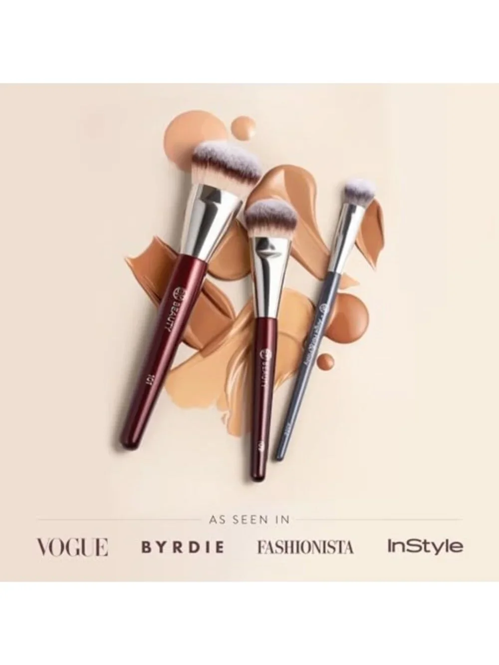 Face Brush Trio Set - Foundation, Mini & Concealer Brushes for Flawless Makeup